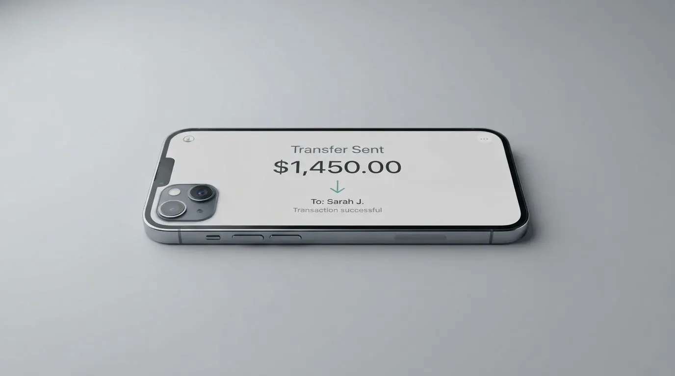 A phone showing a stablecoin transfer screen