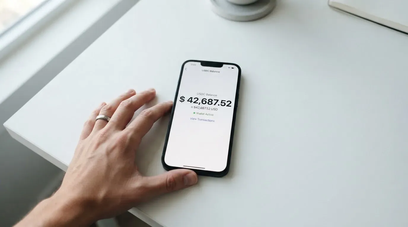 A phone showing a stablecoin transfer screen