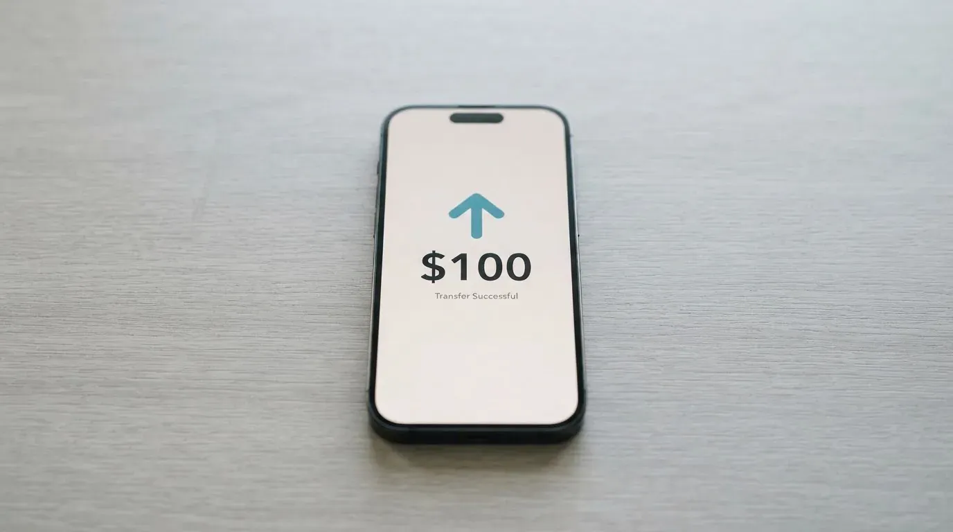 A phone showing a stablecoin transfer screen