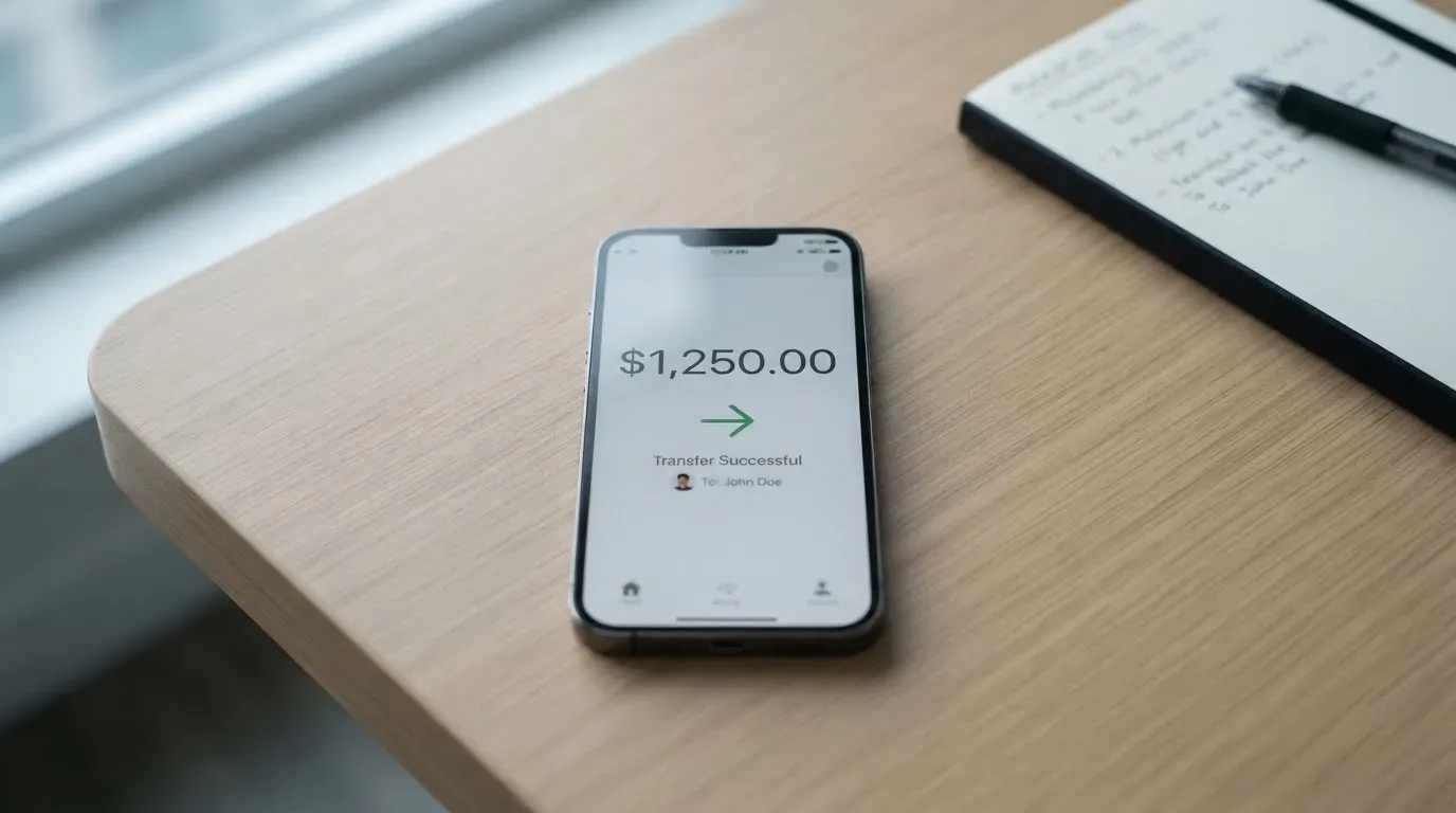 A phone showing a stablecoin transfer screen