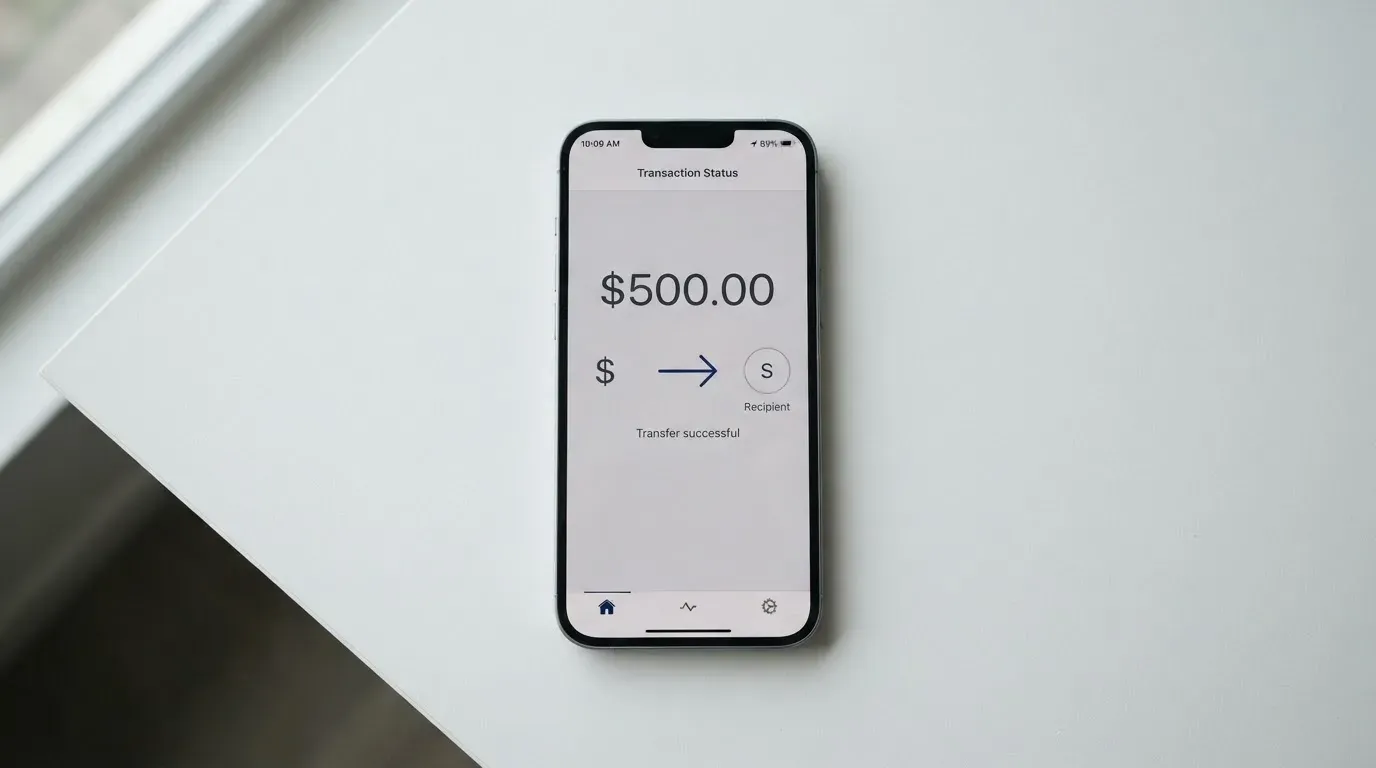 A phone showing a stablecoin transfer screen