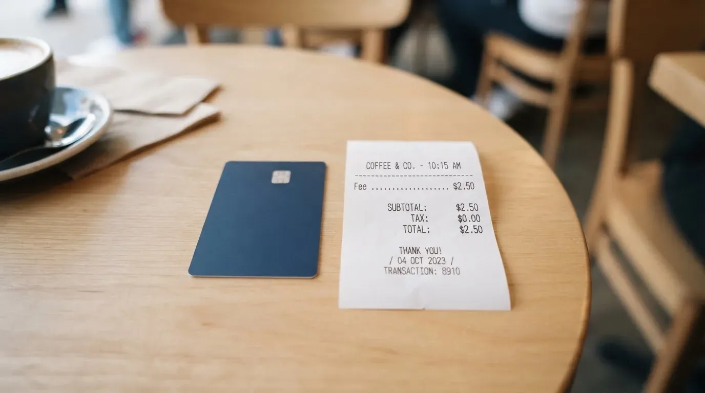 A receipt and a card on a café table