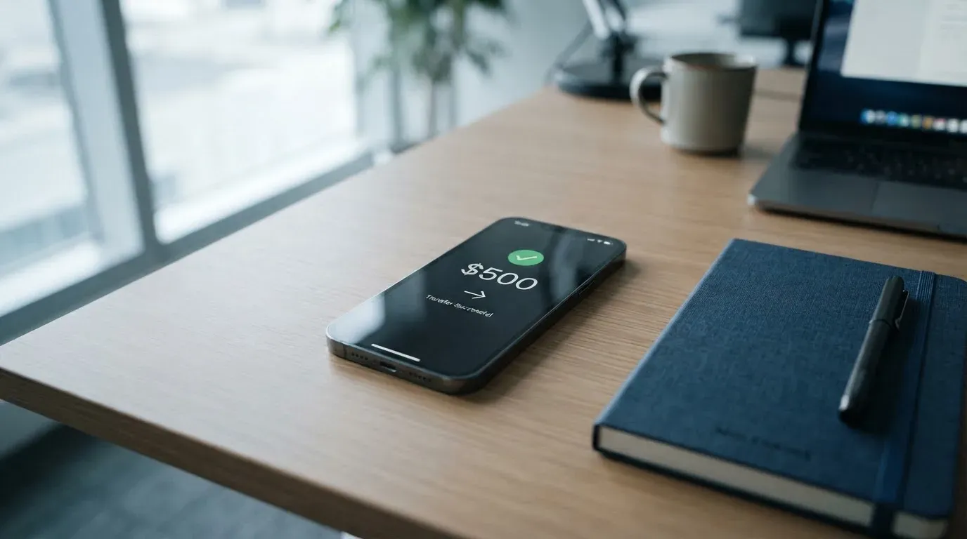 A phone showing a stablecoin transfer screen