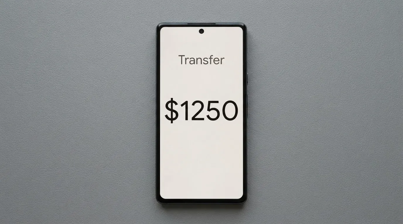 A phone showing a stablecoin transfer screen