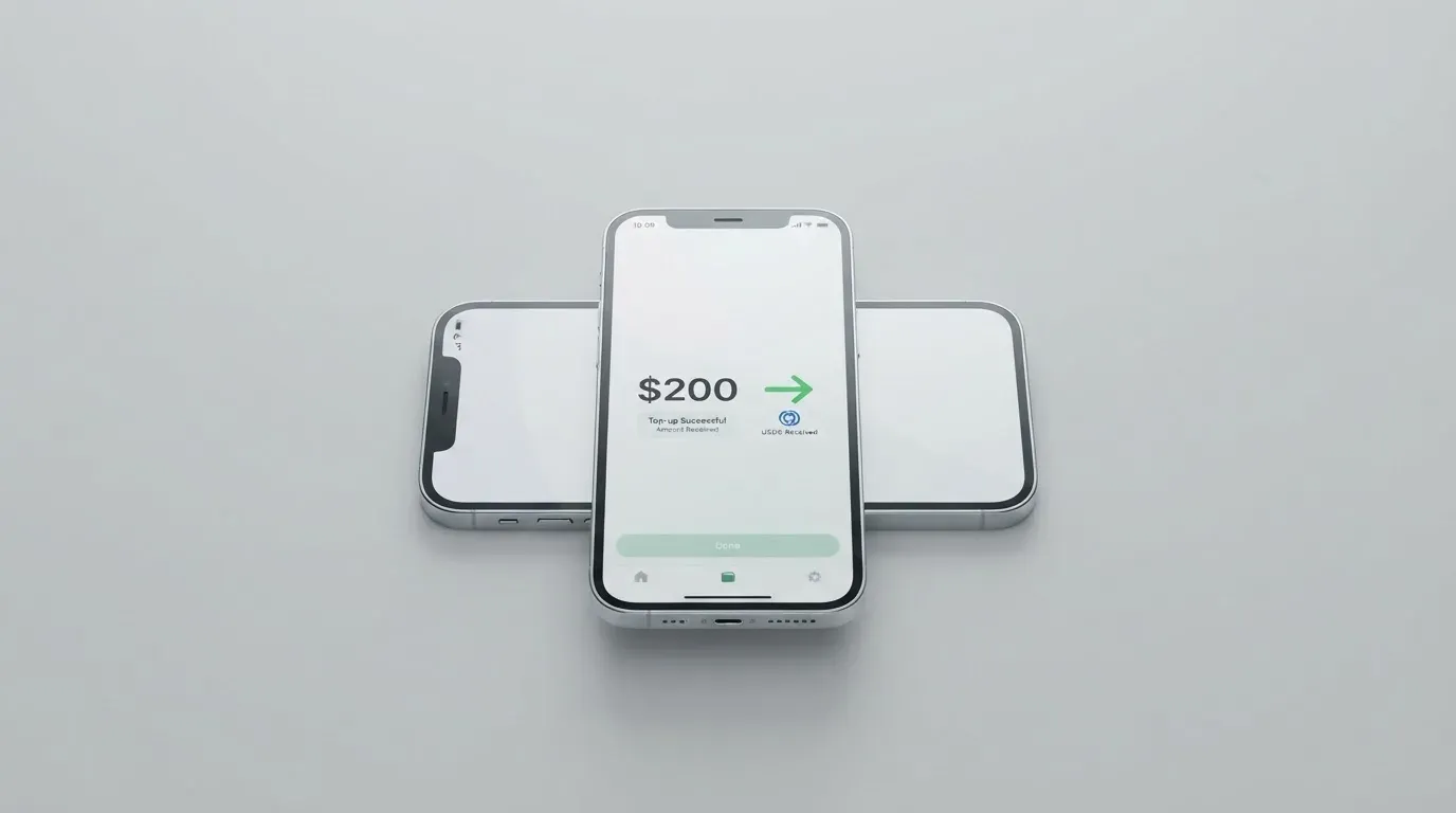 A phone showing a stablecoin transfer screen