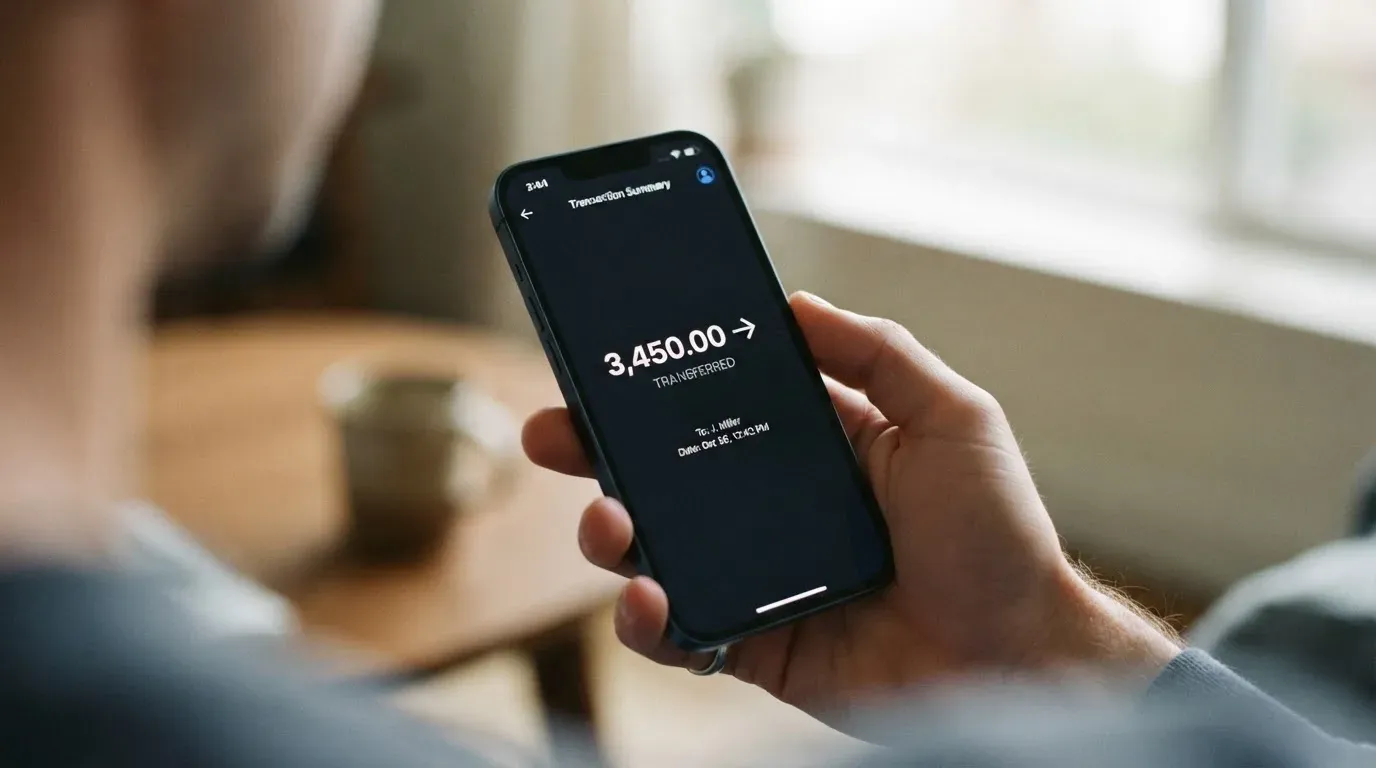 A phone showing a stablecoin transfer screen