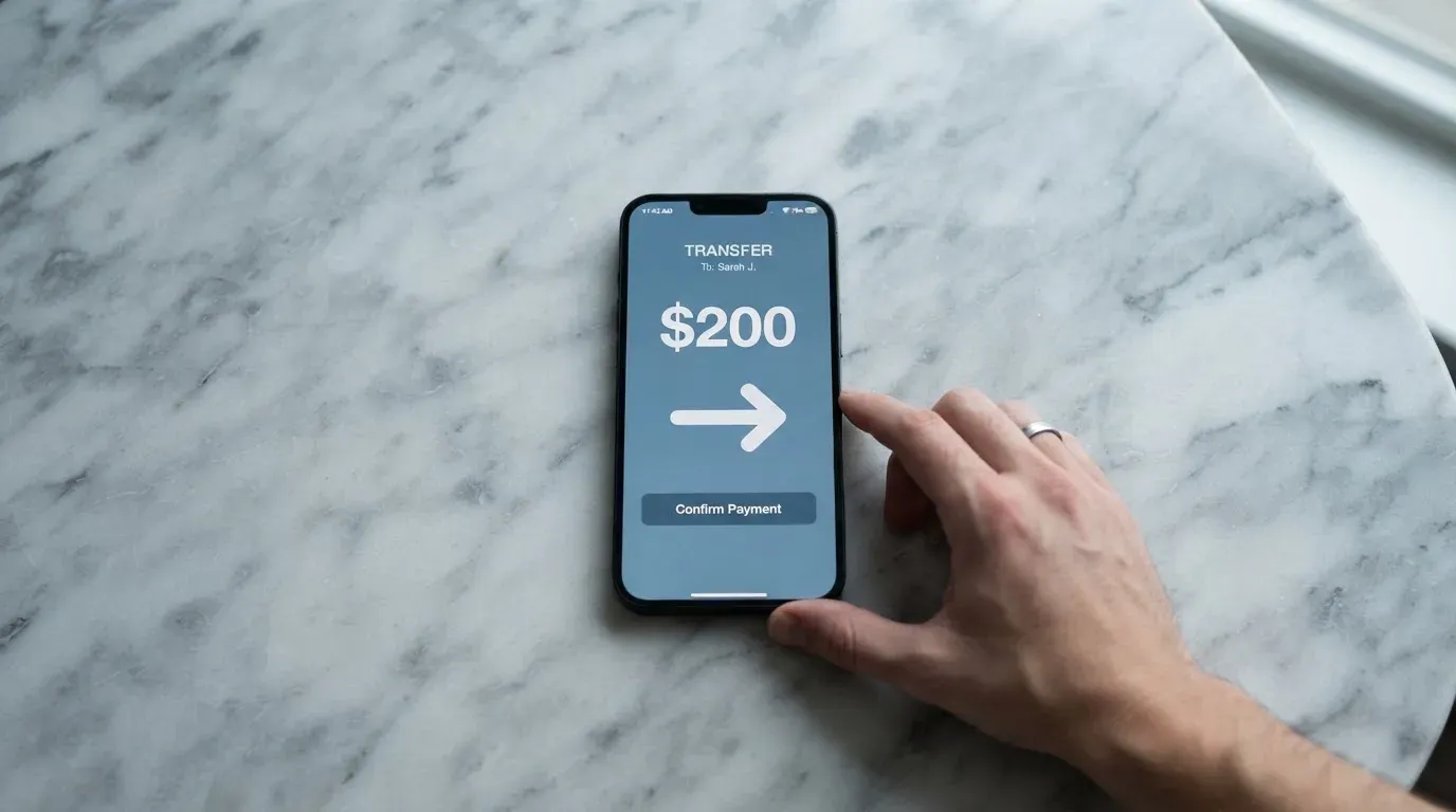 A phone showing a stablecoin transfer screen