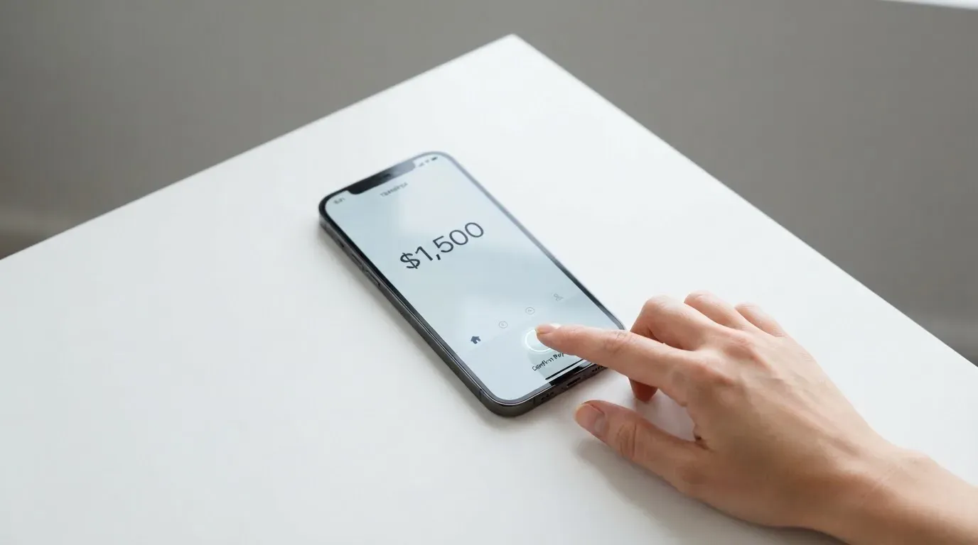 A phone showing a stablecoin transfer screen