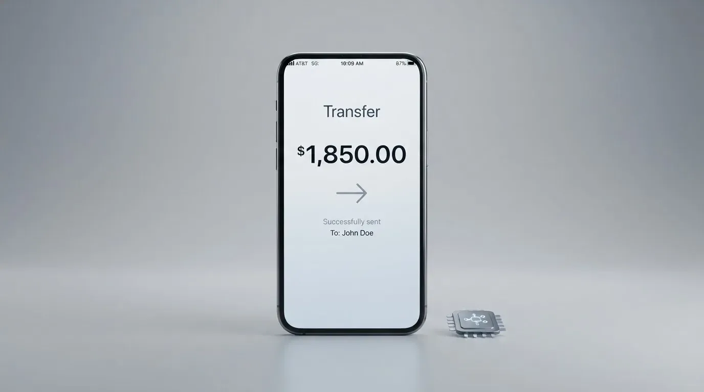A phone showing a stablecoin transfer screen