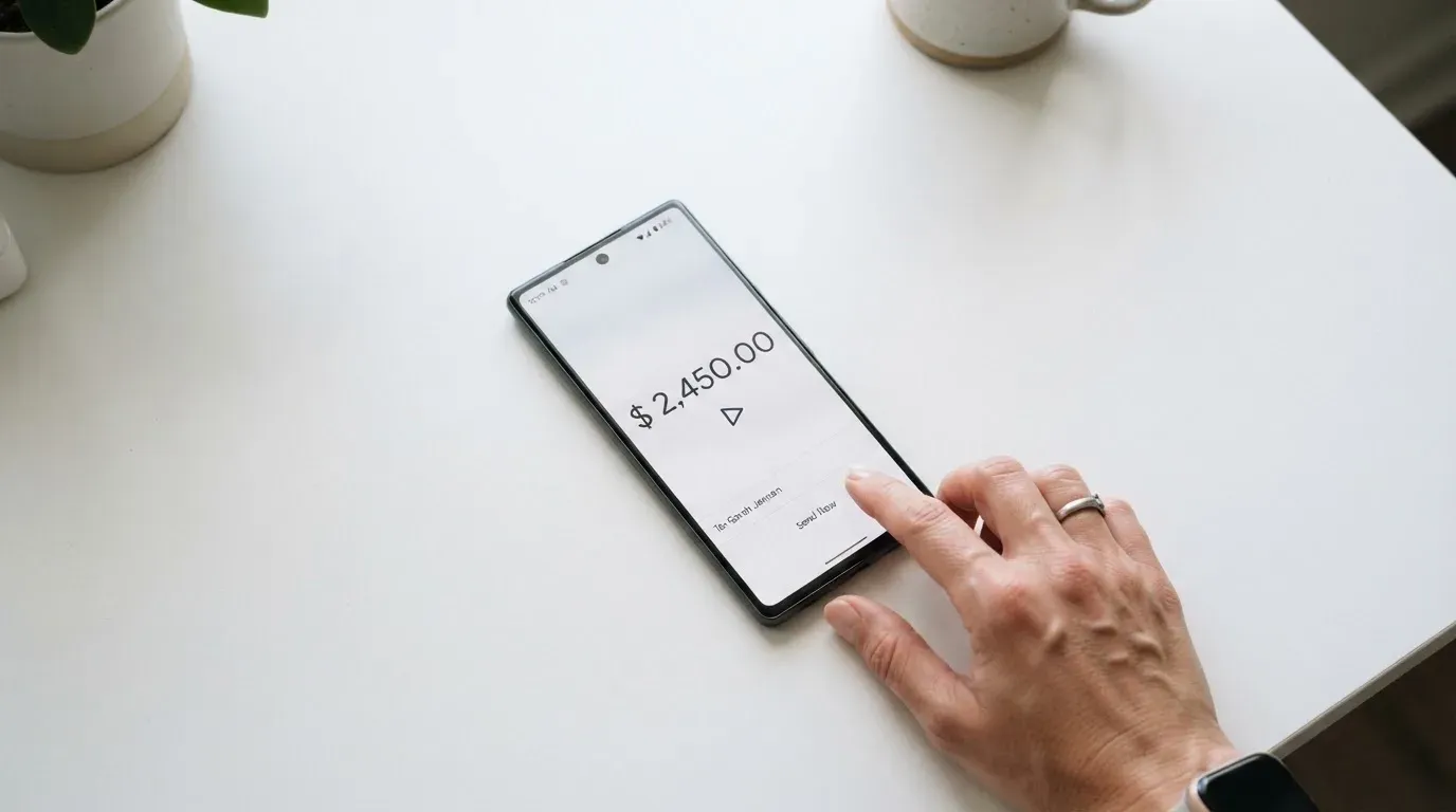 A phone showing a stablecoin transfer screen