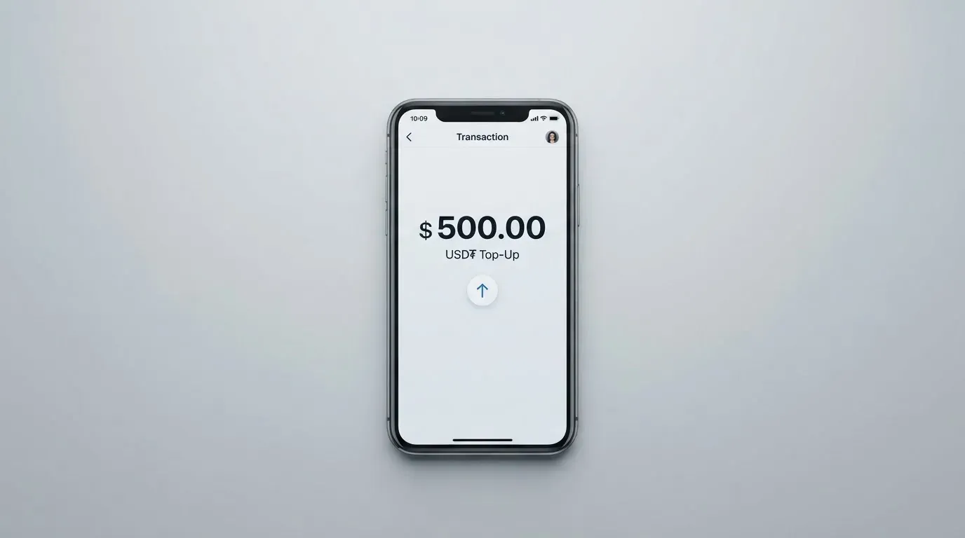 A phone showing a stablecoin transfer screen